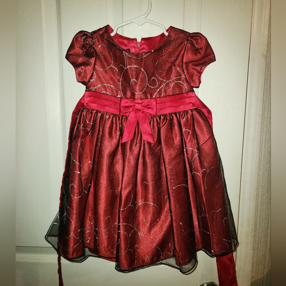 Girls Red Holiday Party Dress with Bow